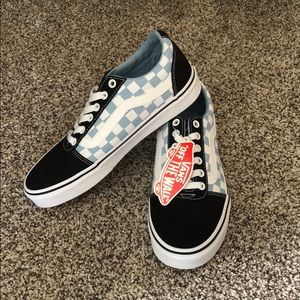 Vans size 8. Light blue checkered vans with black